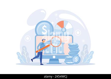 Persone in ufficio che utilizzano lo smartphone per pagamenti, trasferimenti e depositi su Internet. Concetto fintech del servizio di banca digitale Illustrazione Vettoriale