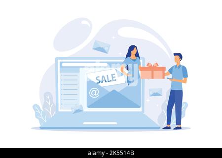 Concetto di email marketing, invio di email personalizzate, Content marketing - illustrazione vettoriale concettuale Illustrazione Vettoriale