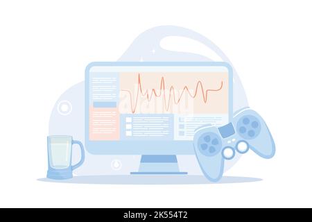 Metafora di programma quotidiana, persona di affari quotidiani, disciplina indicatori tempo per riposo, lavoro, sonno, cibo. Pianificazione delle attività per la gestione del giorno, dell'ora, Illustrazione Vettoriale