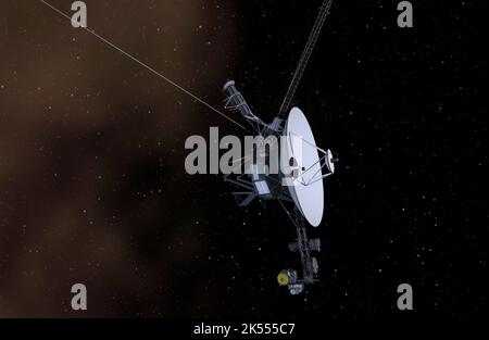 Voyager 1 in campo spaziale profondo. Illustrazione 3D Foto Stock