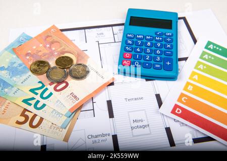 Piano casa concetto risparmio energetico e classificazione efficienza energetica in Francia Foto Stock