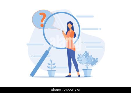 Domande frequenti, assistenza clienti, istruzioni, interfaccia utente, barra dei menu del sito Web, pagina aziendale, informazioni sul prodotto, risolvere il problema flat design moderno il Illustrazione Vettoriale