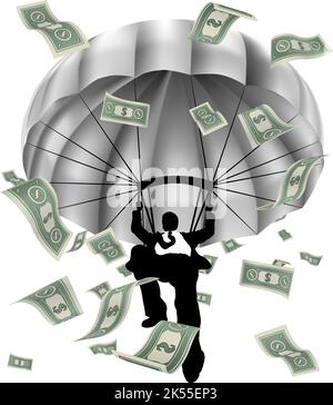 Paracadutismo contanti silhouette uomo d affari Illustrazione Vettoriale