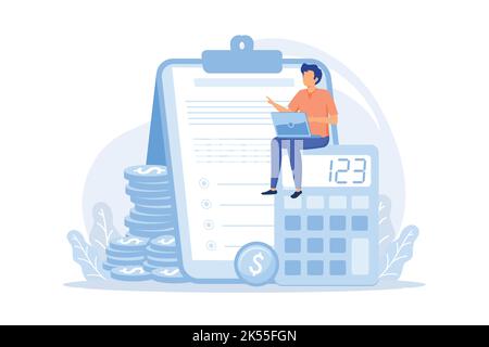 Calcolo del reddito netto calcolo del salario, formula del reddito netto, retribuzione del ritorno a casa, contabilità aziendale, calcolo del reddito, stima del profitto desig Illustrazione Vettoriale