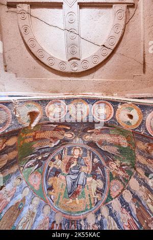 Affreschi in tre chiesa a croce. Goreme, Cappadocia, Turchia Foto Stock