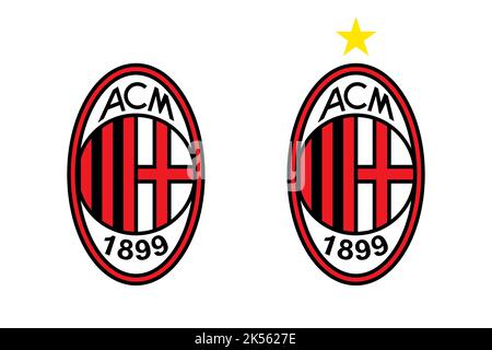 Vinnitsa, Ucraina - 04 ottobre 2022: Logo della squadra di calcio di Milano italia. Illustrazione editoriale vettoriale Illustrazione Vettoriale