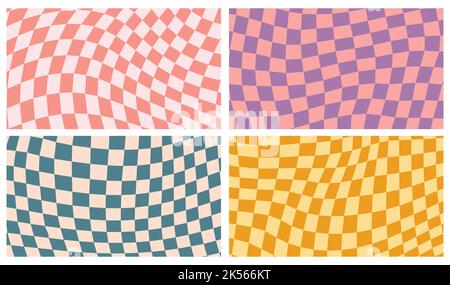 Sfondo con motivo retrò in stile psichedelico a scacchi. Una scacchiera dal design minimalista con un'atmosfera estetica 60s 70s Illustrazione Vettoriale
