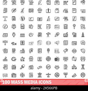 100 icone dei supporti di massa impostate. Illustrazione schematica di 100 icone dei supporti di massa set vettoriale isolato su sfondo bianco Illustrazione Vettoriale