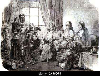 Famiglia, mogli e figli del leader algerino Emir Abdelkader, Abd el-Kader o Abdelkader ibn Muhieddine 1853 Foto Stock