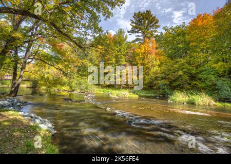 Apple River con colori del fogliame autunnale in Wisconsin Foto Stock