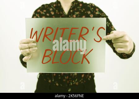 Visualizzazione concettuale Writer'S Block, Business Showcase condizione di non essere in grado di pensare a cosa scrivere Foto Stock