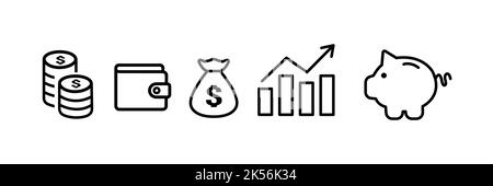 Business and finance web icon set - contorno icone raccolta, vettore Illustrazione Vettoriale