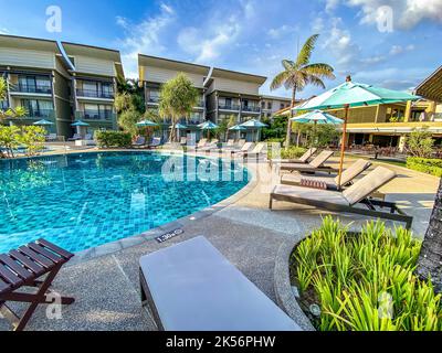 Vista aerea di un resort a Khao Lak, Thailandia Foto Stock