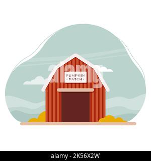 Pezza di zucca. Fattoria di costruzione con zucche. Attività autunnali. Illustrazione vettoriale, design piatto Illustrazione Vettoriale