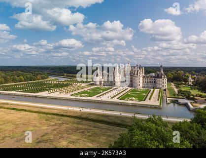 Chateau de Chambord è il più grande castello nella Valle della Loira, Francia Foto Stock