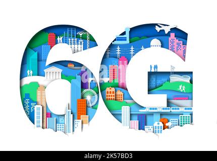 Vettore di connessione ad alta velocità con tecnologia Network 6g Illustrazione Vettoriale