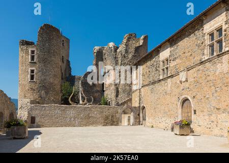 Francia, Hautes Alpes, Tallard, castello classificato come monumenti storici, cortile principale e prigione Foto Stock