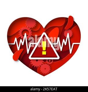 Pericolo simbolo di allarme attacco cardiaco vettore papercut Illustrazione Vettoriale