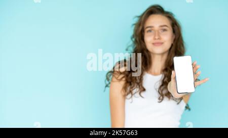applicazione mobile happy woman tecnologia digitale Foto Stock
