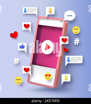 Contenuto virale 3D marketing vettoriale sui social media Illustrazione Vettoriale