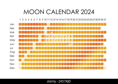 2024 Calendario Luna. Disegno astrologico del calendario. planner. Luogo per gli adesivi. Mese ciclo planner mockup. Sfondo bianco e nero isolato Illustrazione Vettoriale