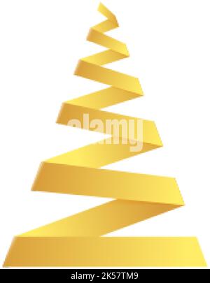 Albero di Natale dorato stilizzato. Abete astratto Origami in lamina d'oro. Illustrazione Vettoriale