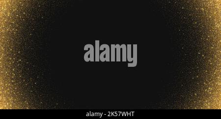 Sfondo dorato con glitter, polvere di stelle lucente, brillantezza volante, particelle magiche su sfondo scuro Illustrazione Vettoriale