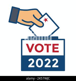 2022 Design delle elezioni di metà mandato con l'icona Red White Blue Vote Illustrazione Vettoriale