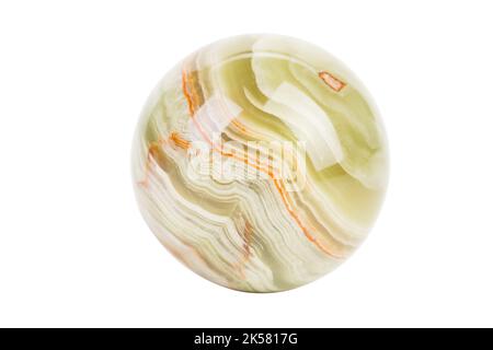 Una palla fatta di onice portando Buona fortuna. Isolato sopra il bakcground bianco. Primo piano. Foto Stock