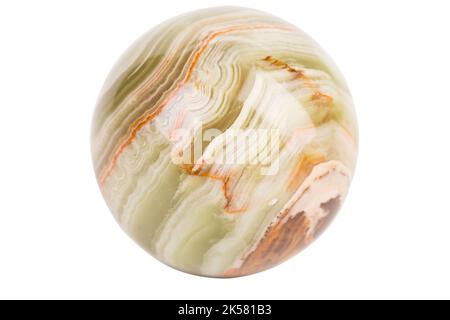 Una palla fatta di onice portando Buona fortuna. Isolato sopra il bakcground bianco. Primo piano. Foto Stock
