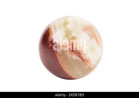 Una palla fatta di onice portando Buona fortuna. Isolato sopra il bakcground bianco. Primo piano. Foto Stock