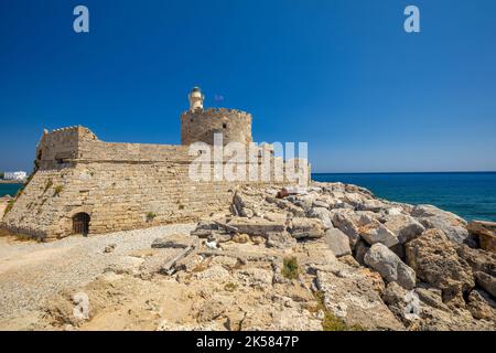 Fortezza di San Nicola nel porto della città di Rodi, Grecia, Europa. Foto Stock