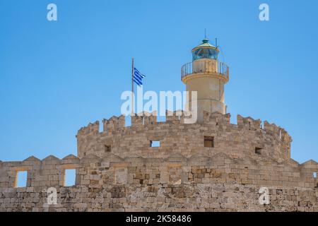 Fortezza di San Nicola nel porto della città di Rodi, Grecia, Europa. Foto Stock