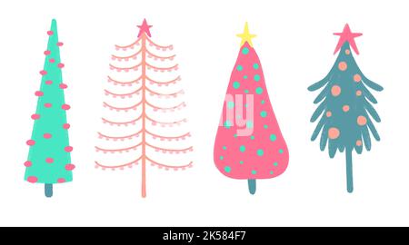 Illustrazione vettoriale di watercolor di alberi di Natale. Buon Natale e Felice Capodanno. Illustrazione Vettoriale