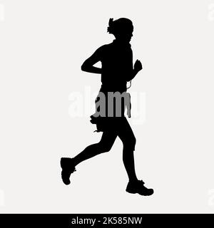 Donna jogging silhouette clipart, fitness illustrazione in vettore nero. Illustrazione Vettoriale