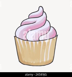Cupcake rosa dessert doodle, vettore di illustrazione del cibo. Illustrazione Vettoriale