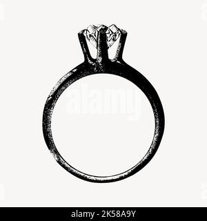 Adesivo anello diamante, gioielli vintage disegno a mano vettore illustrazione. Illustrazione Vettoriale