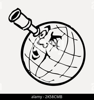 Cartoon a globo disegnato a mano clipart, vettore di illustrazione in bianco e nero. Illustrazione Vettoriale