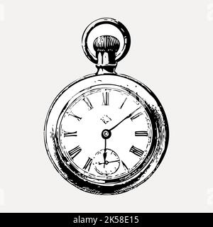 Orologio tascabile Clipart disegnata a mano, orologio vettore di illustrazione. Illustrazione Vettoriale