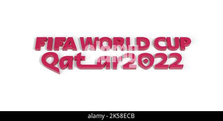 Buenos Aires, Argentina - 6th ottobre 2022: Coppa del mondo FIFA Qatar 2022 in testo tridimensionale isolato su sfondo bianco. illustrazione 3d. Foto Stock