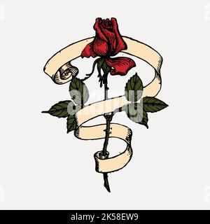 Clipart rosa rossa, vettore di illustrazione di fiori. Illustrazione Vettoriale