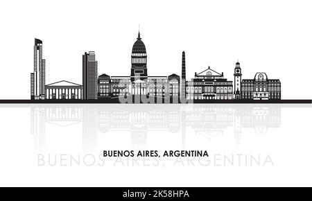 Silhouette Skyline panorama della città di Buenos Aires, Argentina - illustrazione vettoriale Illustrazione Vettoriale