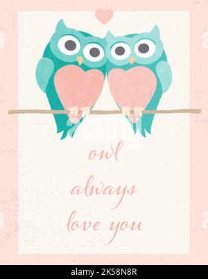 Un paio di gufi amorevoli, in un taglio di carta con texture Illustrazione Vettoriale