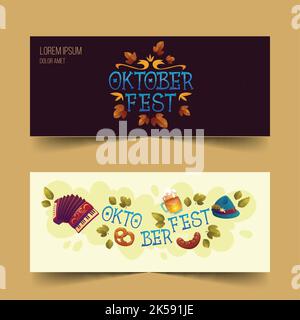 cartoon oktoberfest banner orizzontali set disegno vettoriale illustrazione Illustrazione Vettoriale