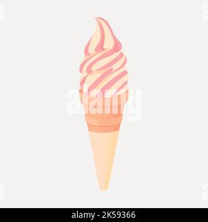 Fragola gelato a due toni clipart, vettore di illustrazione dessert. Illustrazione Vettoriale