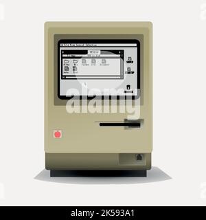 Schermo del computer clipart, vettore di illustrazione di tecnologia vintage. Illustrazione Vettoriale