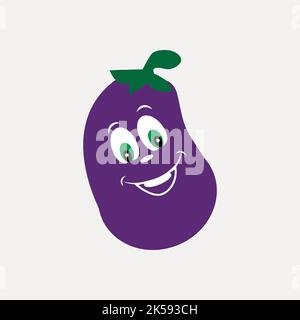 Clipart sorridente di melanzane, vettore di illustrazione di cartoni animati vegetali. Illustrazione Vettoriale