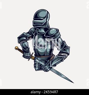 Clipart di Cavaliere, vettore di illustrazione di cartoni animati medioevali. Illustrazione Vettoriale