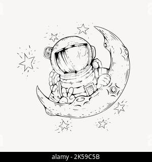 Astronauta sul disegno della luna, vettore di illustrazione di cartoni animati. Illustrazione Vettoriale