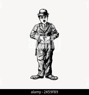 Disegno di Charlie Chaplin, famoso vettore di illustrazione comico. Illustrazione Vettoriale
